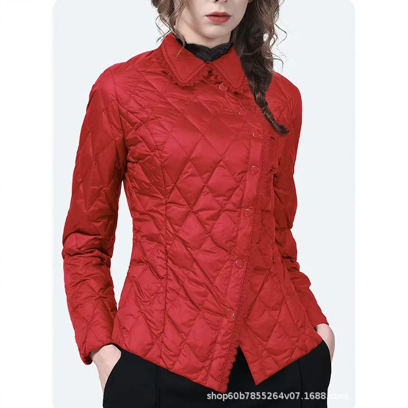 Women's Cotton-Padded Jacket for Autumn and Winter, Elegant Outerwear with Lace Shirt Collar, High-End, Lightweight, Slim-Fit, Waist-Cinching, Short Cotton Coat Women's Cotton-Padded Jacket for Autumn and Winter, Elegant Outerwear with Lace Shirt Collar, High-End, Lightweight, Slim-Fit, Waist-Cinching, Short Cotton Coat