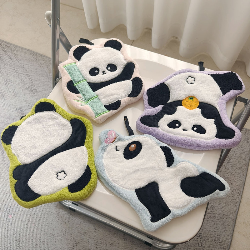Cute Cartoon Panda Kitchen Hand Towel, Coral Fleece Hanging Towel, Thickened, Absorbent, Lint-Free, Small Gift, Hangable