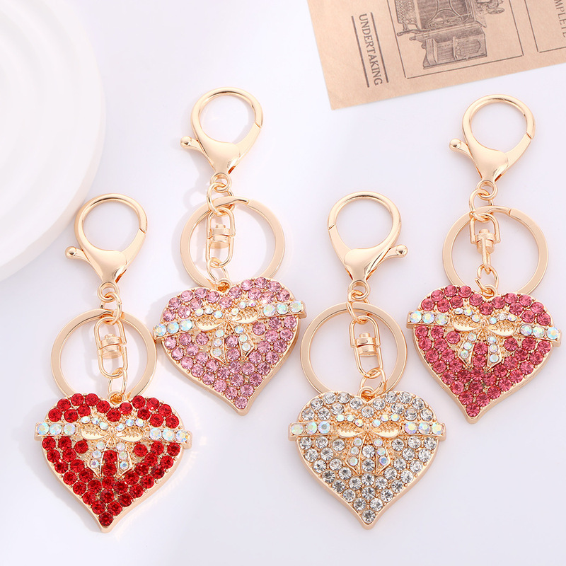 Creative Love Bow Keychain Exquisite Alloy Diamond Bag Pendant Cross-border Heart Hanging Business Gift