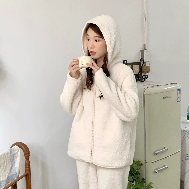 [88060 спот] Коралловый бархатный пижама утолщена осенью и зимой с капюшоном теплая фланелевая домашняя одежда