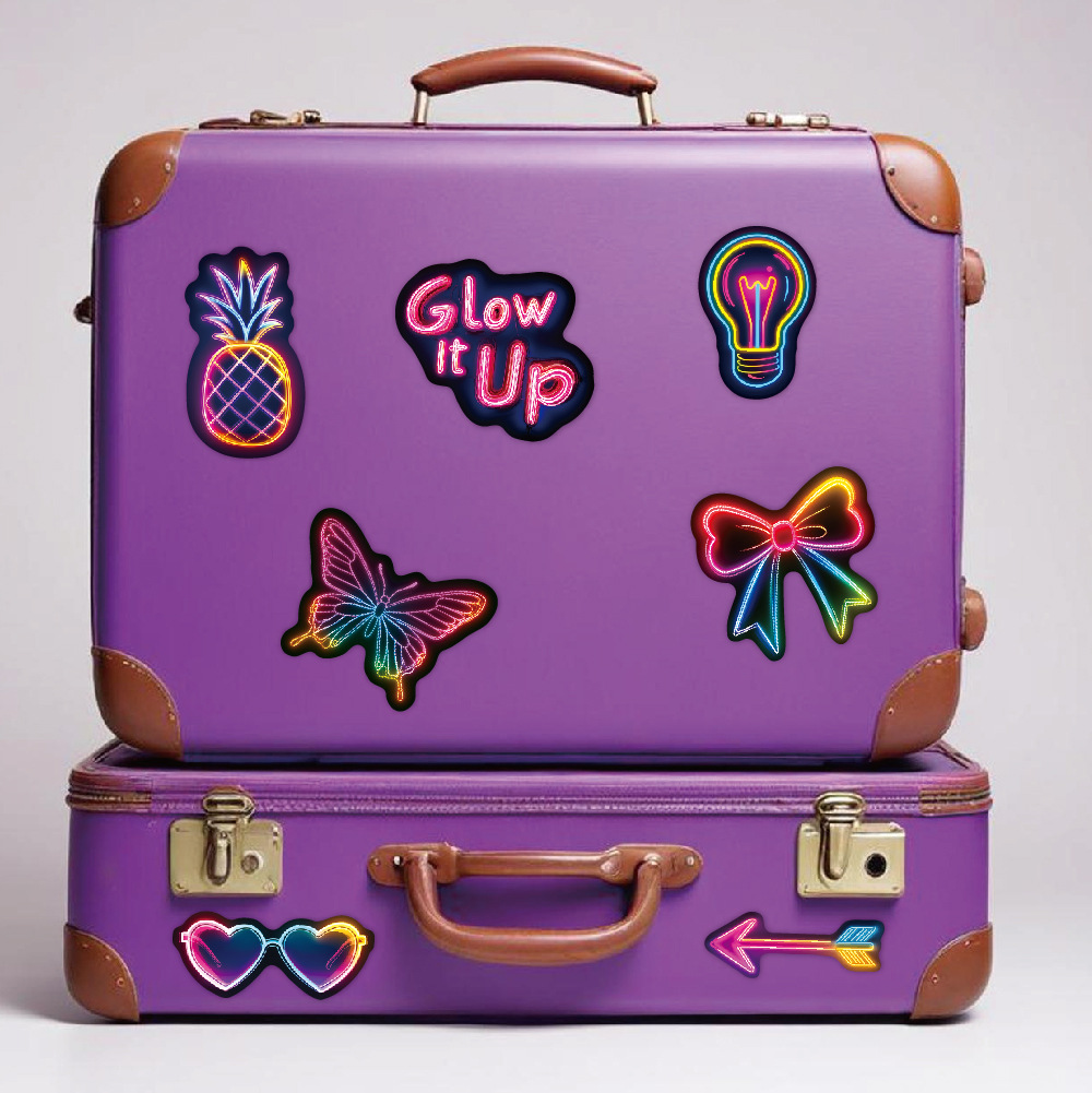 (2개) 국경 네온 스티커 50개 멋진 개성 트렌드 방수 그래피티 장식 스케이트보드 가방 네온 스티커