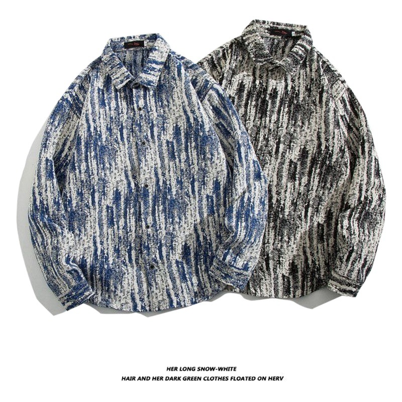 Camisa de manga larga bordada tejida retro japonesa hombres vintage barroco étnico suelto casual otoño e invierno abrigo de pareja