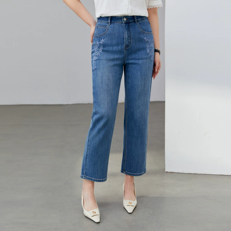 Модные прямые утягивающие джинсы с вышивкой, женская одежда больших размеров для пышных женщин, лето 2025, новый стиль