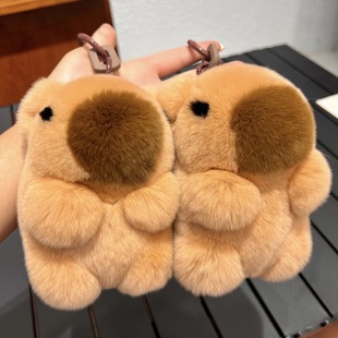 Real Rex Rabbit Fur Capybara Car Keychain Plush Doll Backpack Pendant Trendy Cute Pet