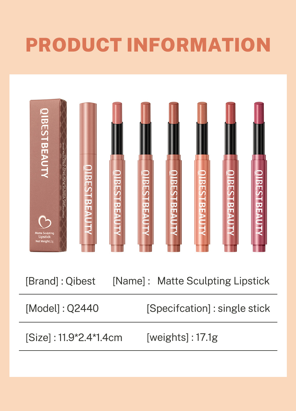 QIBEST Cross-border Smooth matte Lipstick is light, does not dry out and does not fade easily. It is a lipstick pen and makeup product in stock undefined