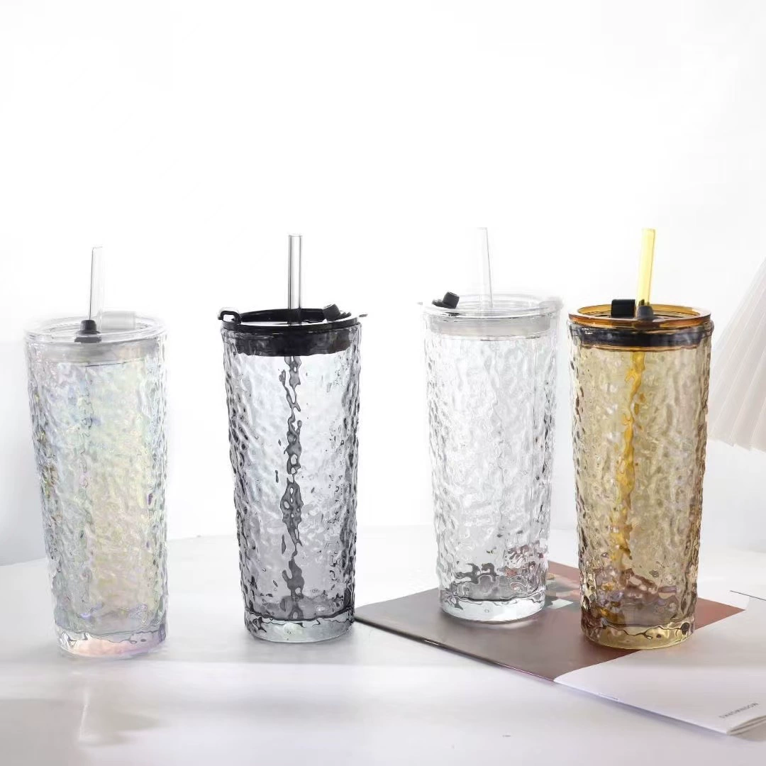 Стакан с соломинкой большой емкости, прозрачная стеклянная чашка с крышкой, соломенная чашка, офисная чашка для воды, освежающий простой стиль