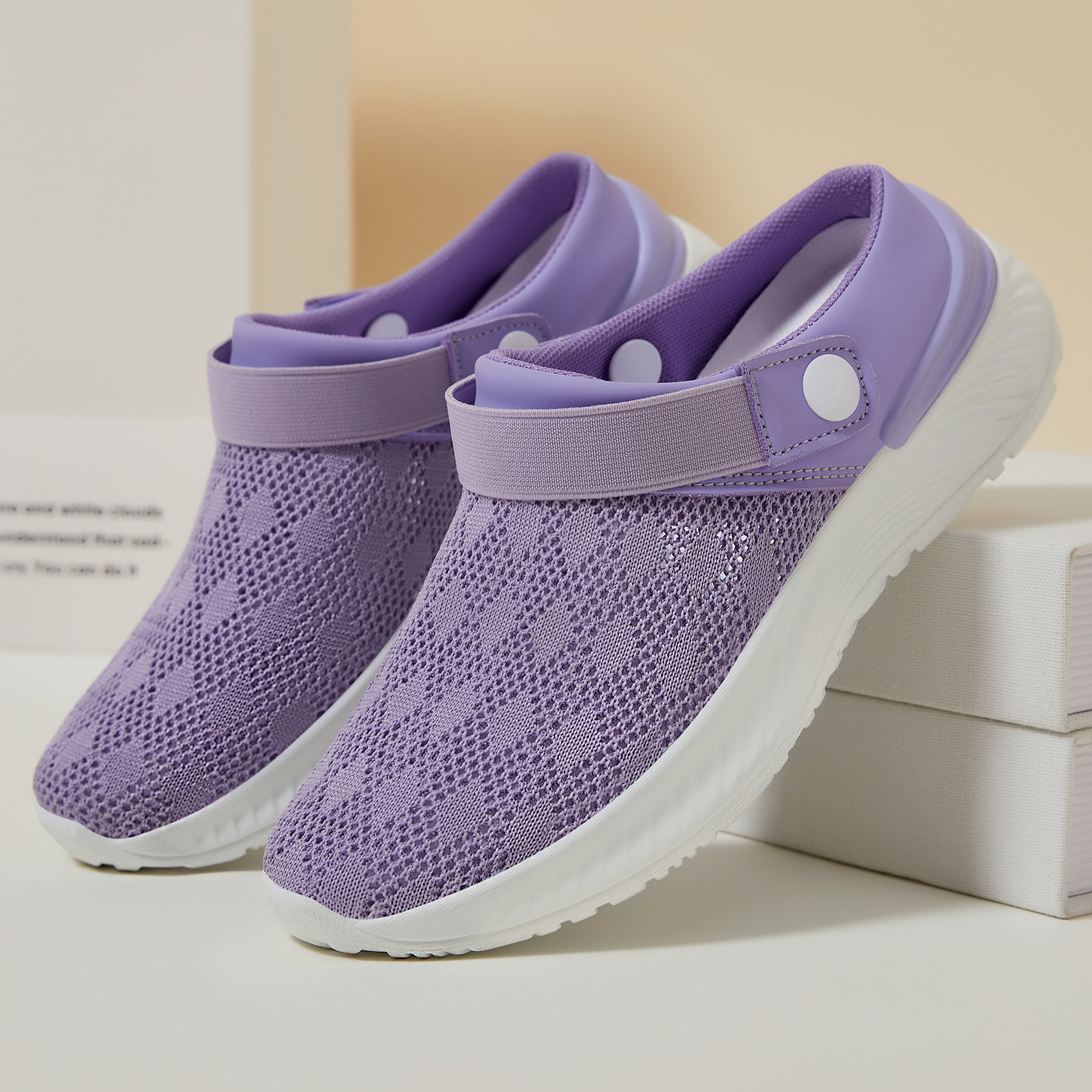 Zapatos de mujer de verano medio raspón tejido transpirable zapatos casuales zapatillas ligeras un pie para salir con zapatos de malla de moda image 3