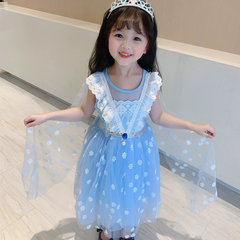 Платье принцессы Эльзы из мультфильма «Холодное сердце», летнее платье с рукавами-крылышками для девочек, детское нарядное платье в стиле французской моды, распродажа