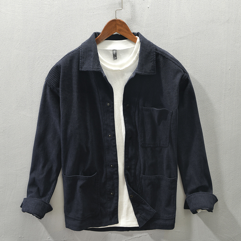 Z164 otoño e invierno nuevo retro japonés de manga larga casual solapa camisa abrigo entrega de una sola pieza