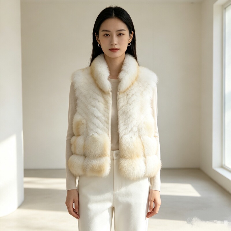 Finnish fox fur vest for women 2026 autumn and winter women's fashion slim-fit short coat made of Finnish fox fur