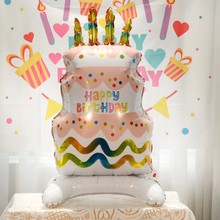 站立生日蛋糕铝膜气球儿童派对装饰布置周岁用品生日快乐小熊城堡