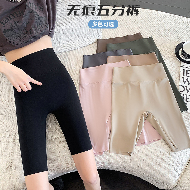 Women's Five-Point Sharkskin Leggings, Suitable for Outerwear, Anti-Exposure, Summer Tummy Control, Tight-Fitting Yoga Cycling Pants, High Elasticity, Slimming Effect