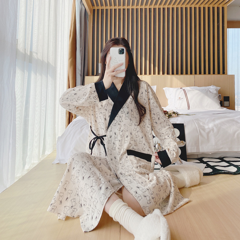 Chuxi Wholesale Cotton Tie-Up Sweet Maternity Long Dress for Spring and Autumn, Cute Cartoon Nursing Nightgown for Pregnant Women Chuxi Wholesale Cotton Tie-Up Sweet Maternity Long Dress for Spring and Autumn, Cute Cartoon Nursing Nightgown for Pregnant Women
