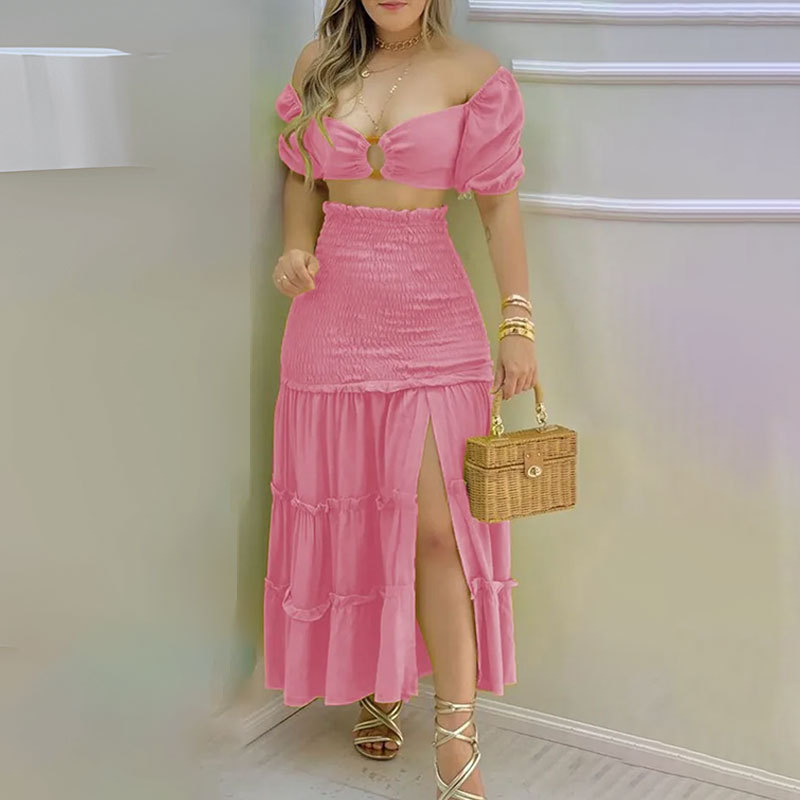 2026 New Spring Women's Clothing, Cross-Border European And American Fashion Outfit, INS Style Printed Slit Skirt Set_ecoleips.com