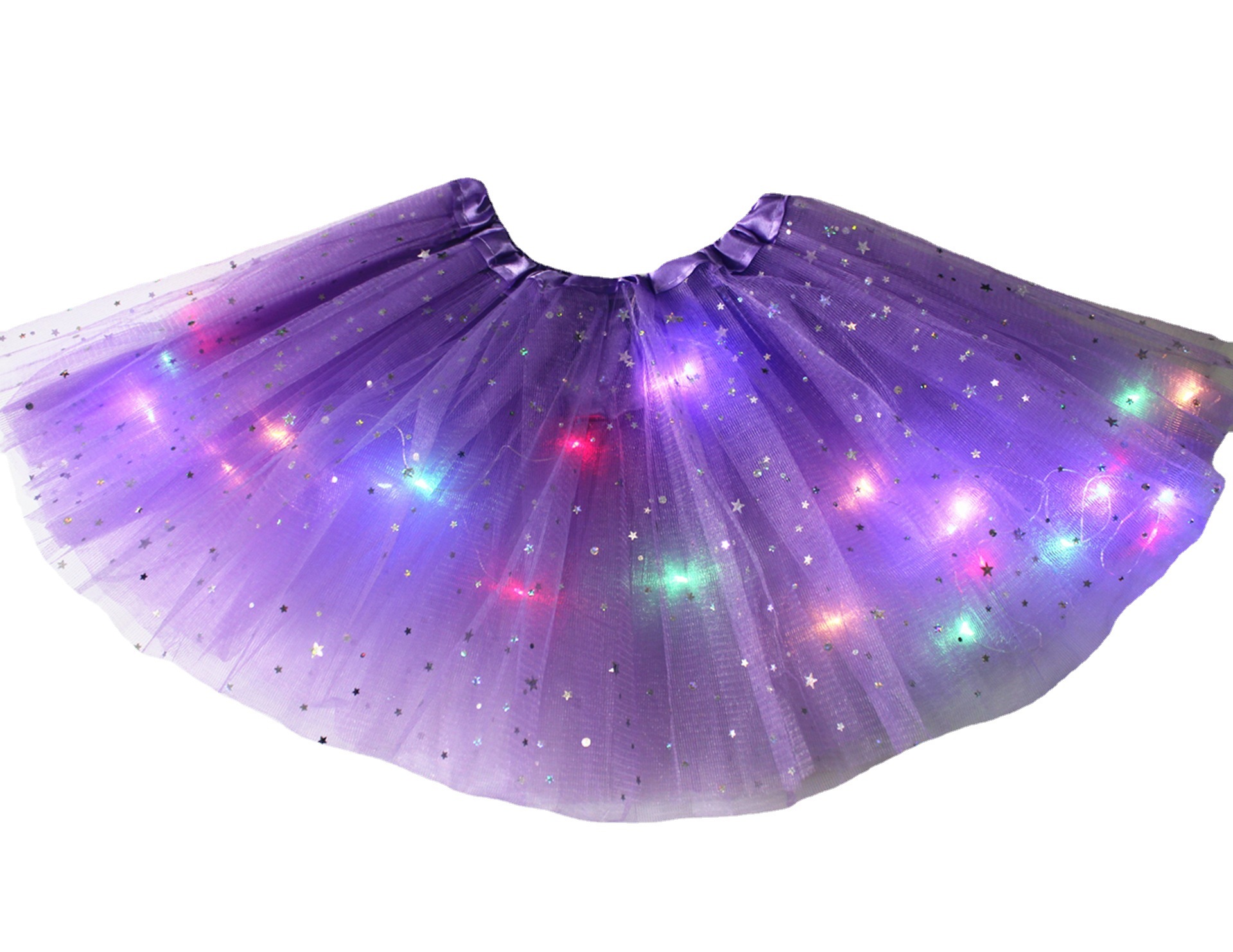 European and American new children's Sequin fluffy skirt Tutu Skirt luminous halflength gauze skirt led dancing star rabbit skirt