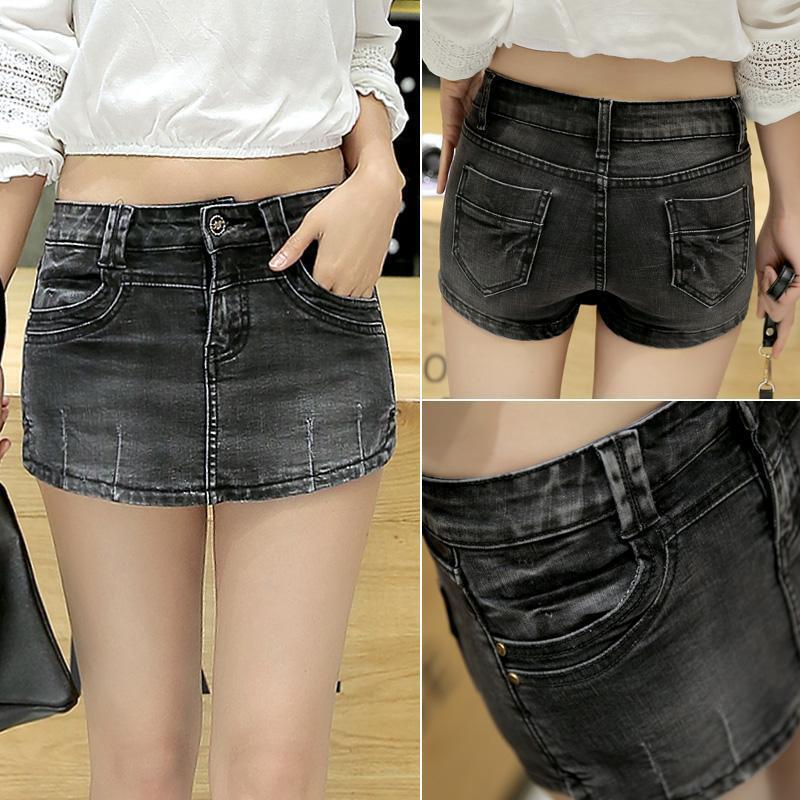 Spring and Summer New Arrival Denim Short Pants Skirt Women's Ultra-short Slim Sheath Denim Culottes Low Waist Hot Pants Trendy