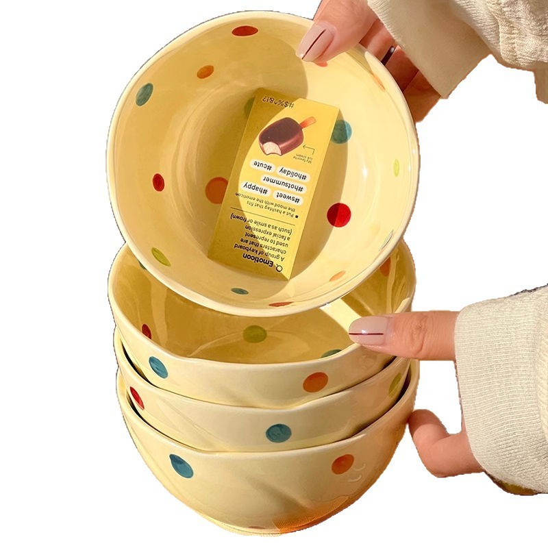 インカラフルな水玉模様のセラミックかわいい釉下色のライスボウル家庭用クリーム食器セット高価値の新しいスタイル|undefined