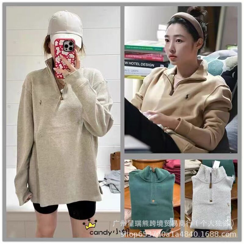 Ralph Lauren Polo Embroidered Pony Logo Half-Zip High-Neck Long-Sleeve Couple's Knit Sweatshirt Casual Versatile