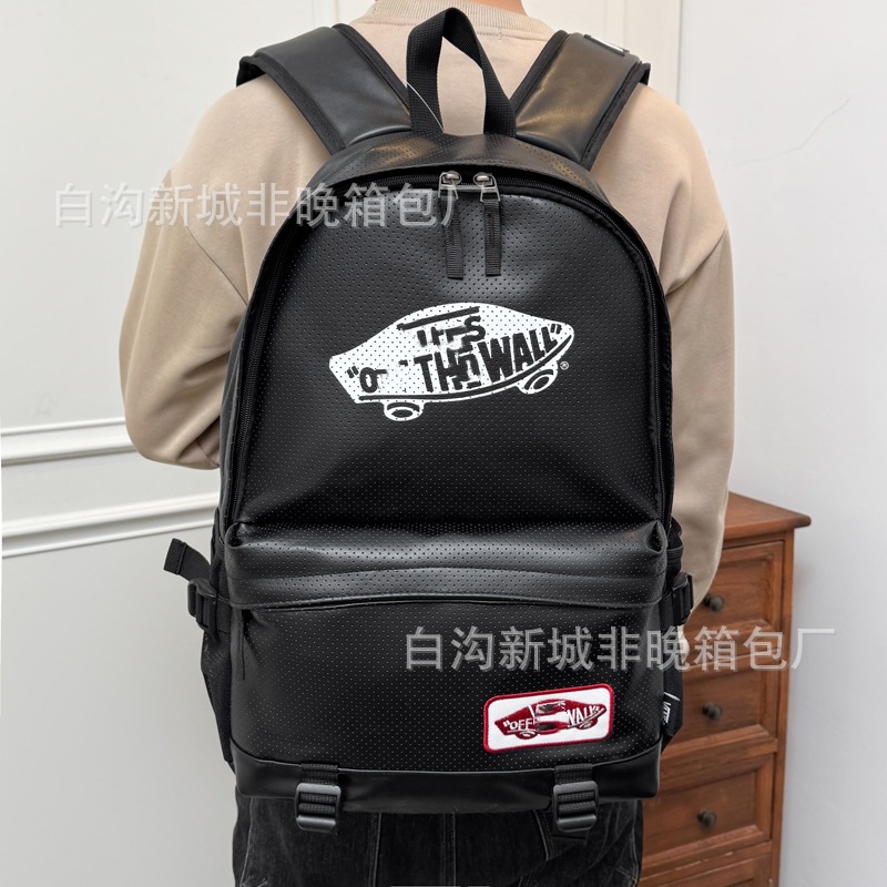 Vans Sports Backpack for Men and Women, Large Capacity, Skateboard Pu High School Student Backpack, Laptop Travel Bag
