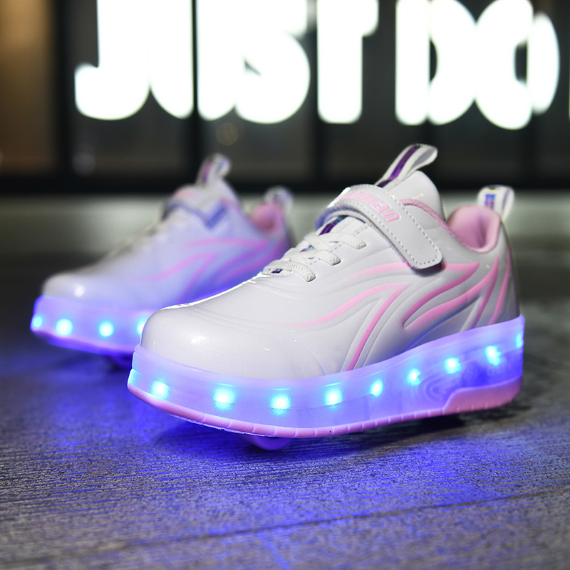 Barnblixtskor Pojke Flicka Vuxen Blast skor tvåhjuliga flygande SPENNAR hjul skor Skolflicka rullskridskor_voghion.com