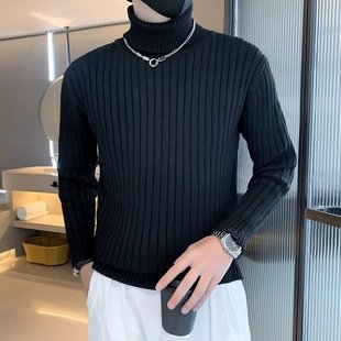 2025 Men's Turtleneck Sweater Autumn and Winter Trbottomy Slim Bottoming Sweater Youth Warm Long Collar Solid Color Sweater