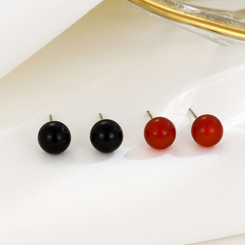 Niche ins temperament jewelry s925 sterling silver black and red agate earrings personalized girlfriends high-end crystal earrings for women