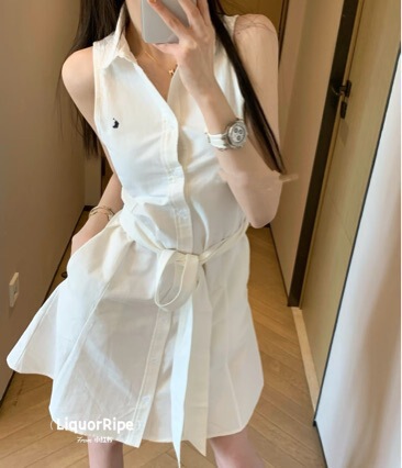 High-End Version of the Polo Sleeveless Oxford Cotton Shirt Dress with Small Horse Logo Embroidery for Women, Suitable for Commuting High-End Version of the Polo Sleeveless Oxford Cotton Shirt Dress with Small Horse Logo Embroidery for Women, Suitable for Commuting