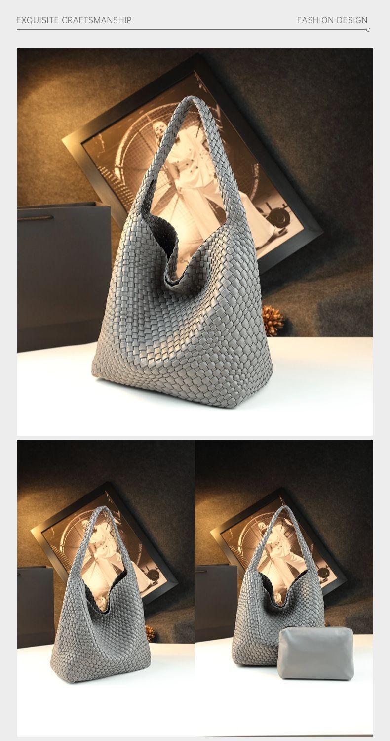 Túi tote vải handmade dệt thủ công cỡ lớn kiểu giỏ mây, phong cách cổ điển — Màu đỏ rượu, Màu nâu, Màu xanh lục đậm, Màu xám đậm chi tiết 11
