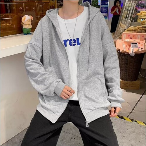 Cap sleeve hoodie male winter autumn Hong Kong style loose casual trendy top unisex pure color crewneck sweater