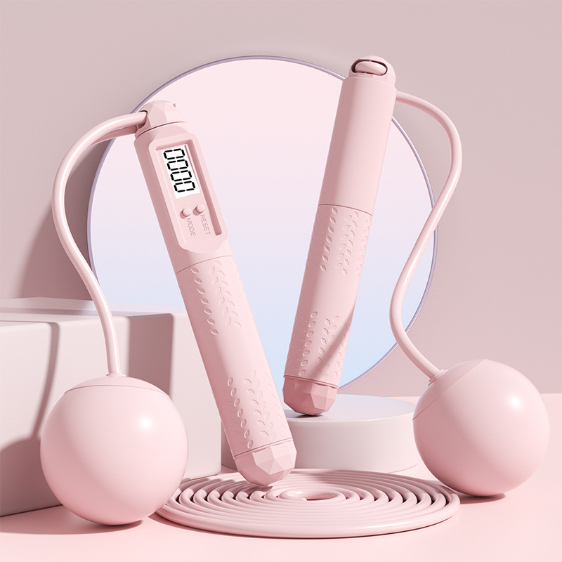 2버튼 카운팅 줄넘기(와이어 로프 + 대형 볼 60개) 핑크 A