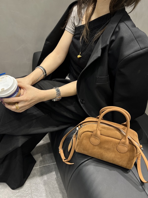 复古磨砂牛皮手拎保龄球包包女2025新款秋季纯色高级感单肩斜挎包|undefined