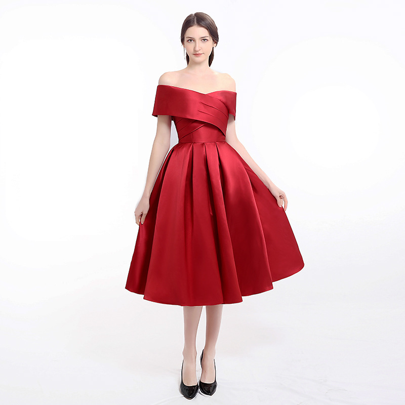 Comercio exterior europeo y americano Amazon AliExpress deseo vino rojo falda simple satén banquete boda Vestido de regreso a la puerta