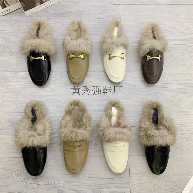 Scarpe in cotone a mezzo supporto in pelliccia di coniglio in moda pantofole in pelle con fibbia in metallo capispalla da donna scarpe in pelliccia Muller inverno Baotou_voghion.com