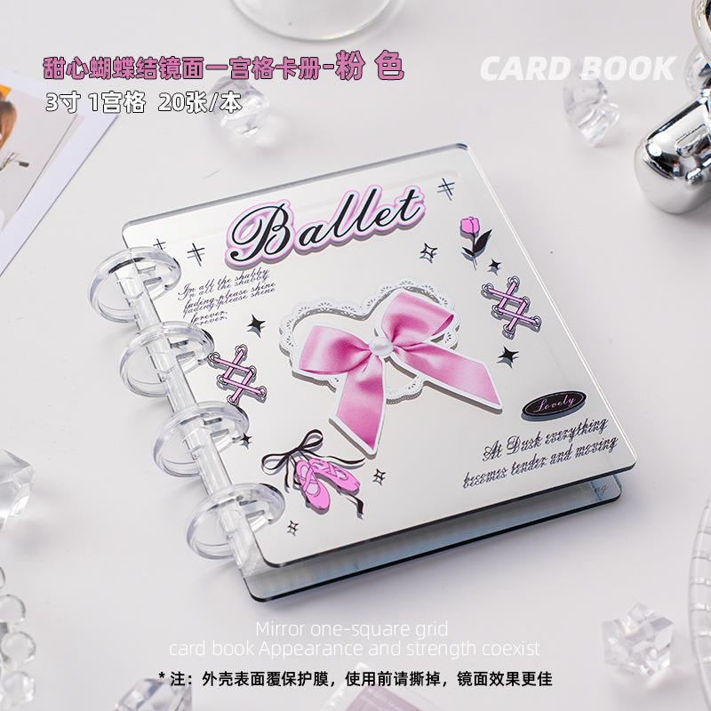 Nuevo álbum de hojas sueltas con espejo de lazo de novia, álbum de hojas sueltas de alto valor, álbum de almacenamiento de tarjetas pequeñas de ídolos