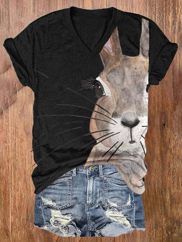 European and American cross-border Amazon independent site 3D digital print Easter women's V-neck short-sleeve T-shirt direct from the factory European and American cross-border Amazon independent site 3D digital print Easter women's V-neck short-sleeve T-shirt direct from the factory