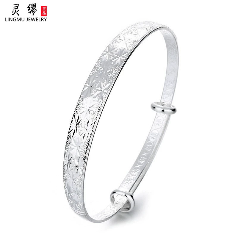 Браслет (LINGMU JEWELRY) 925 проба серебра, браслет-манжета с цветочным гравированием, 7,3×7,3×3,5 см