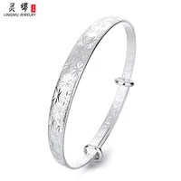 Браслет (LINGMU JEWELRY) 925 проба серебра, браслет-манжета с цветочным гравированием, 7,3×7,3×3,5 см