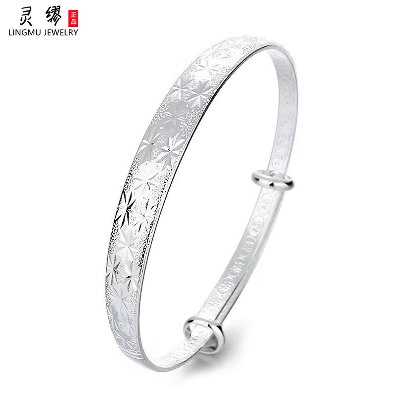 Браслет (LINGMU JEWELRY) 925 проба серебра, браслет-манжета с цветочным гравированием, 7,3×7,3×3,5 см
