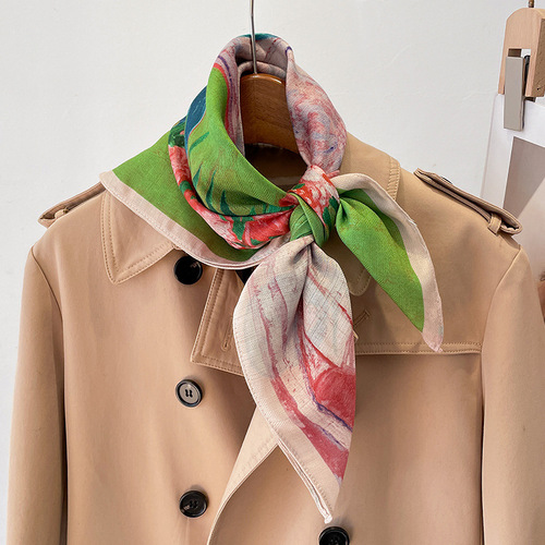 Spring oil painting literary retro small square scarf fashionable professional scarf decorative headband streamer multifunctional shawl silk scarf
