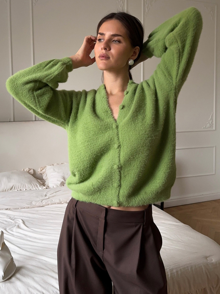 Suéter transfronterizo Europa y América 2026 primavera y verano nuevo cuello redondo de hebilla de una sola fila cardigan suelto vento perezoso camisa de punto casual