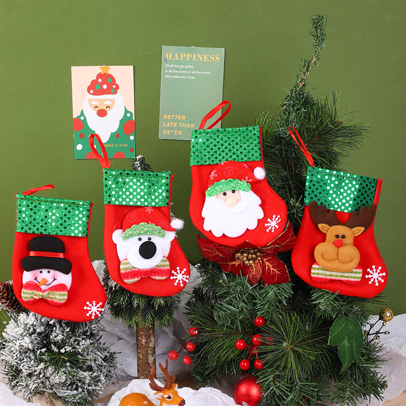Christmas Sock Gift Bag Small Christmas Sock Pendant Decorative Supplies Santa Claus Gift Candy Gift Bag