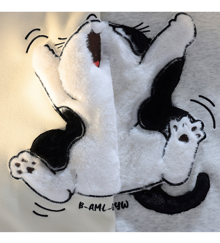 2023 different autumn and winter double hat back bag collar + flocking embroidered couple's sweater women's coat new fashion