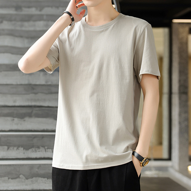 メンズ半袖Tシャツ夏の新しいラウンドネックカジュアルボトリングシャツメンズTシャツトレンディなルーズ半袖無地トップス紳士服|undefined