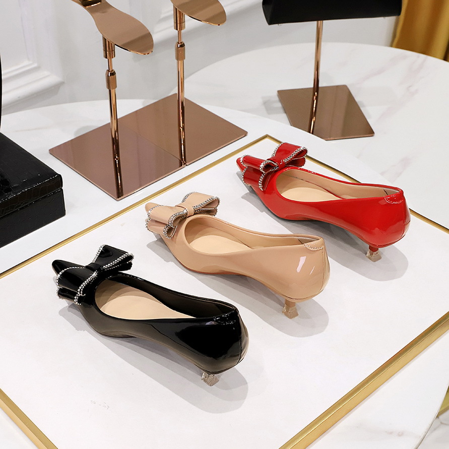 237-H35 Korean Style Fashion Party Shoes, Stiletto Mid-Heel, Shallow Mouth, Pointed Toe, Patent Leather, Rhinestone_vogvips.com