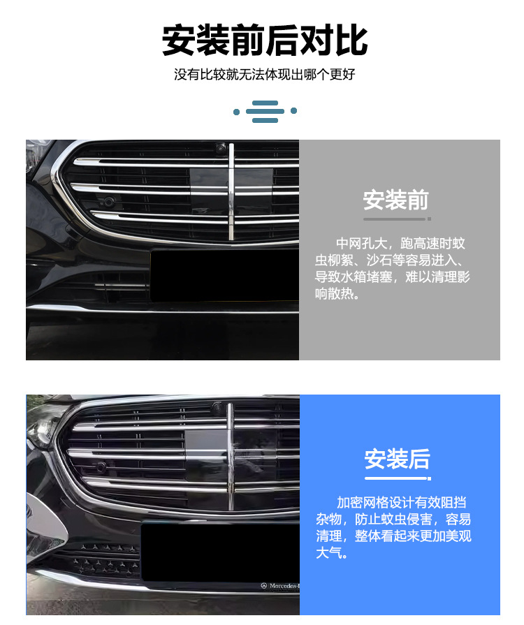 Suitable for Mercedes-Benz E-Class Front Grille Water Tank Snap-On Protective Cover Anti-Insect and Anti-Lint Modification Accessories New Model