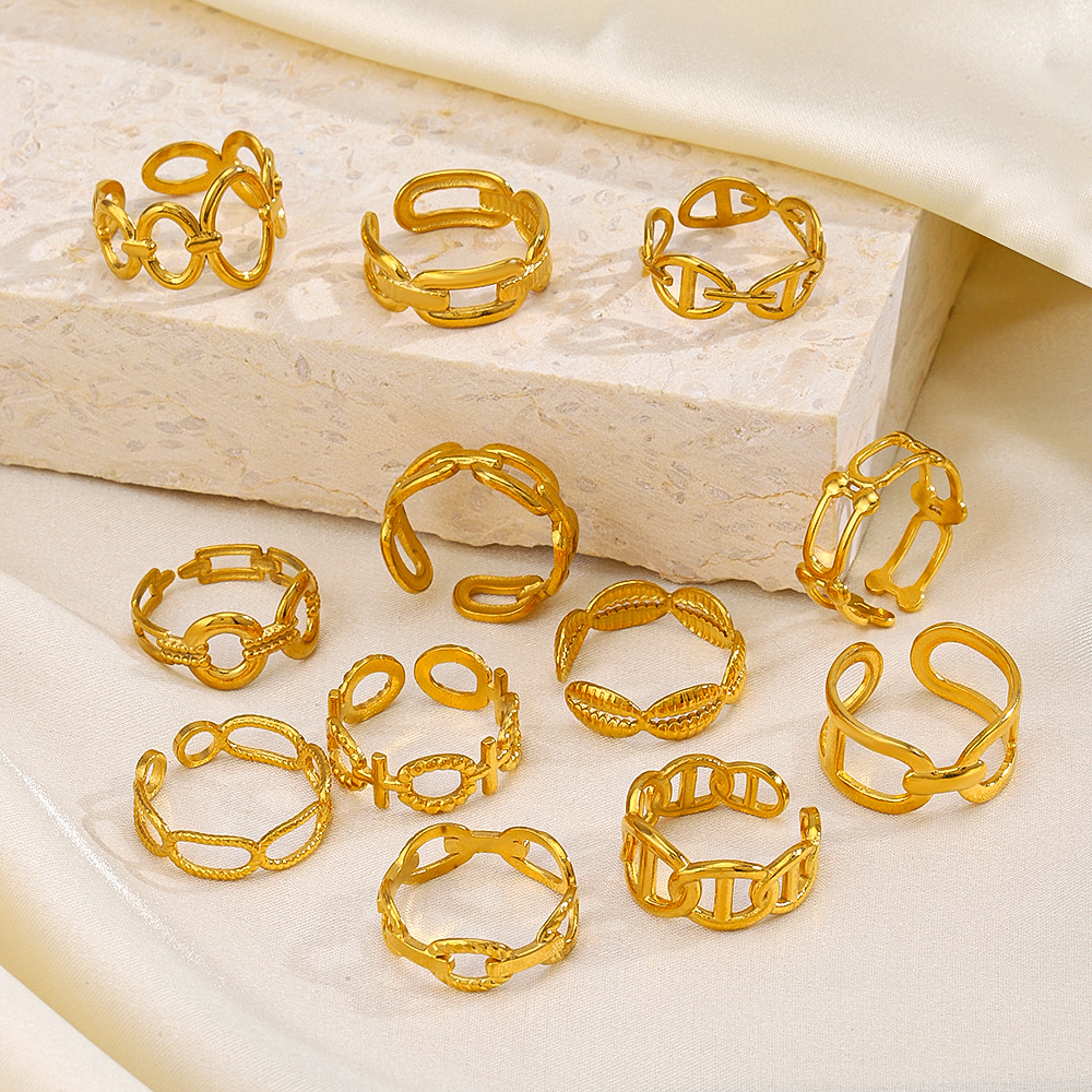 6g Weight PVD Coated Gold Plating Process PVD Coated 18K Gold Plated Solid Color 304 Stainless Steel Simple Style Commute Waterproof Non Tarnish Open Ring