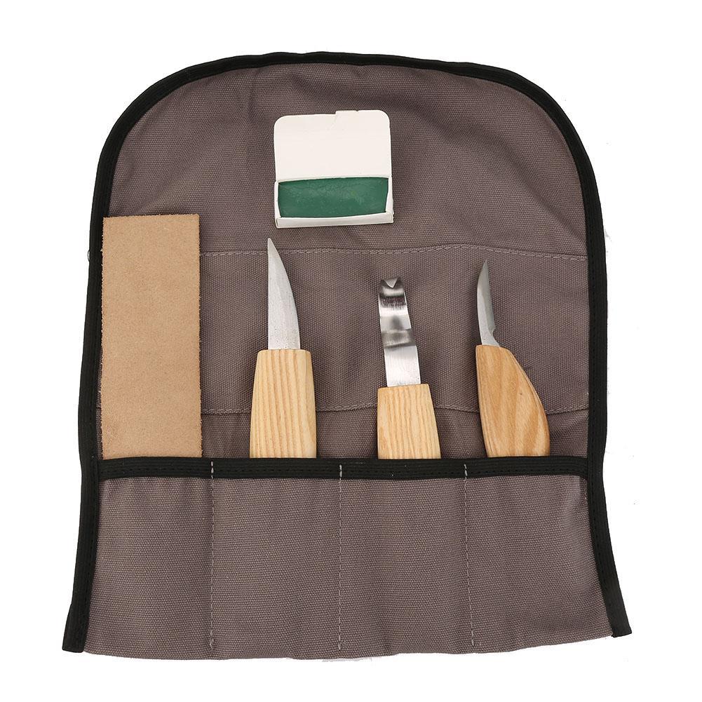 5件套木工雕刻刀弯刀直刀配防割手套 雕刻木勺 雕刻图案工具