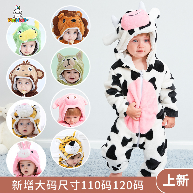Michley Autumn and Winter Baby Clothes Newborn Baby Jumpsuit Animal Crawling Suit Cute Flannel
