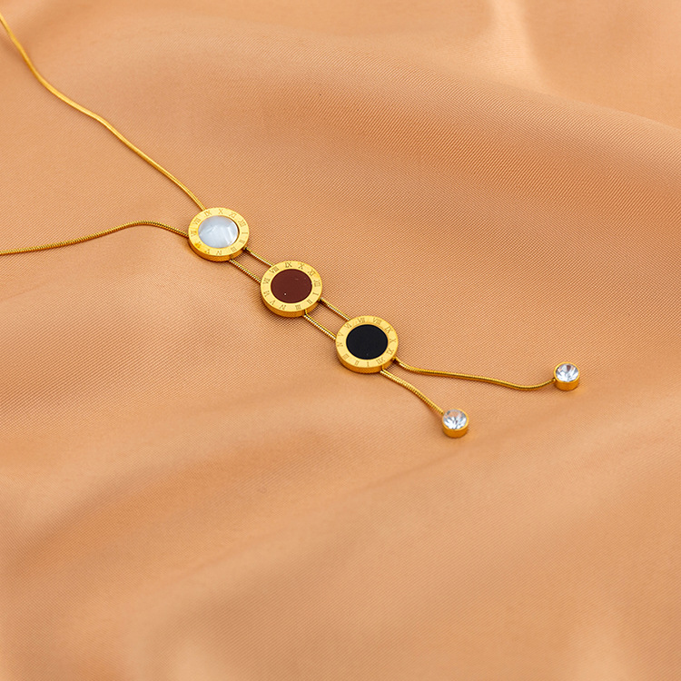 Fashion Letter Titanium Steel Plating Shell Zircon Pendant Necklace 1 Piece