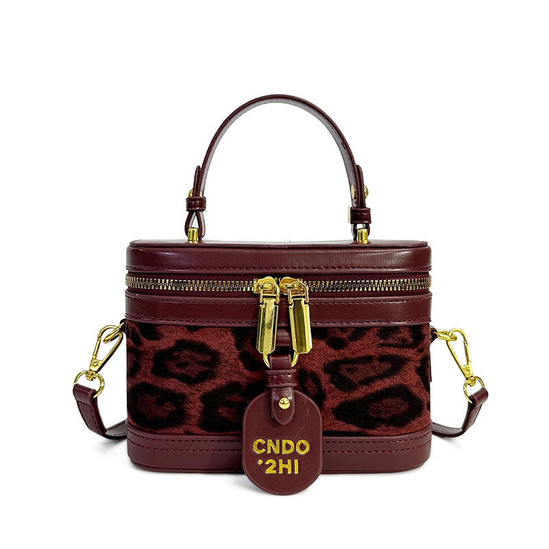 Color de contraste leopardo retro caja de mano bolso pequeño para mujeres 2026 nuevo lana leopardo práctica mochila de hombro